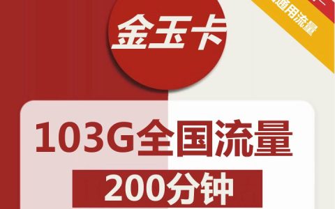 联通金玉卡 29元月租包103G通用流量+200分钟全国通话