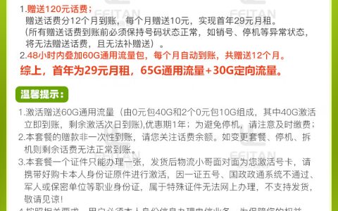 移动惊奇卡 29元月租95G流量+首月免月租