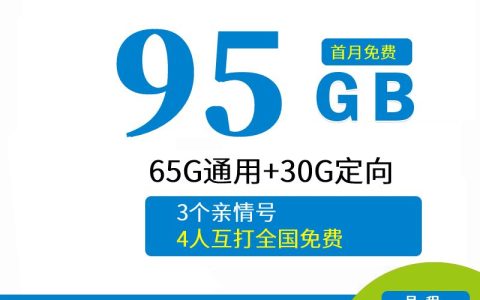 移动天独卡 19元包65G通用流量+30G定向流量