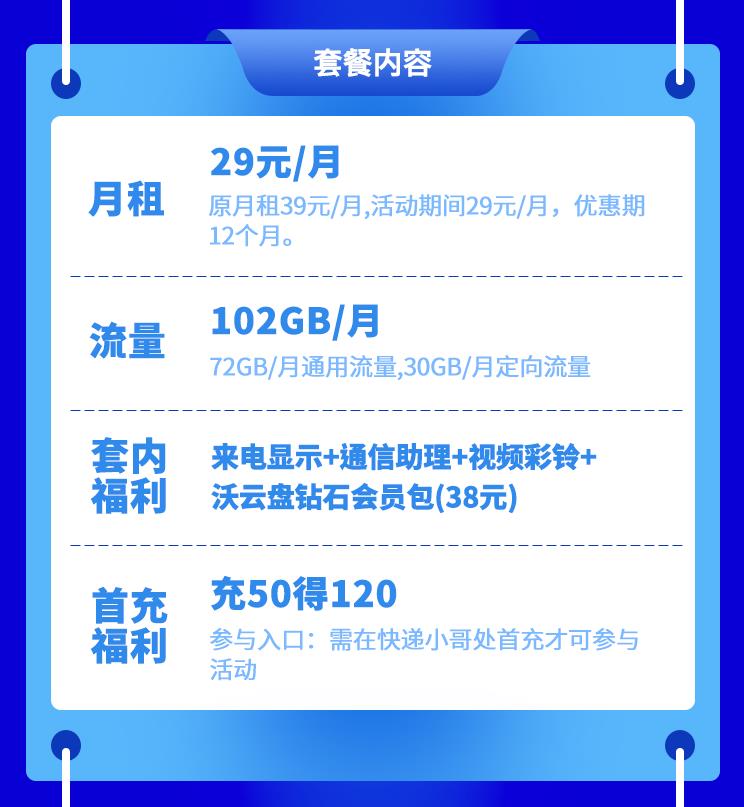 联通流量卡免费申请办理啦！月租29元，月享流量102GB