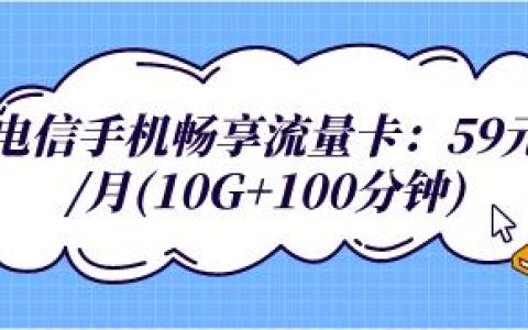 电信手机畅享流量卡：59元/月（10G+100分钟）