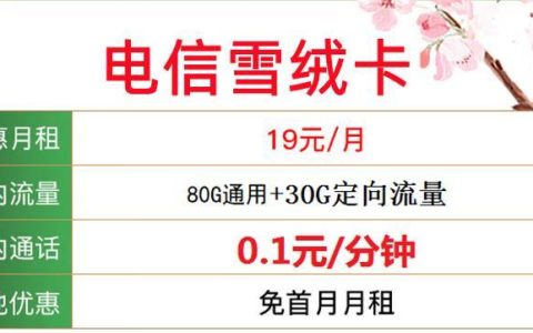 三款电信流量卡19元套餐，电信雪绒卡19元包110G全国流量+送30话费