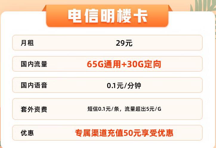 29元电信套餐资费详情2023版