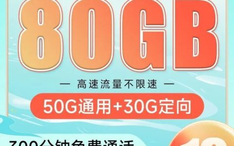 移动白水卡 19元80G全国流量+300分钟通话