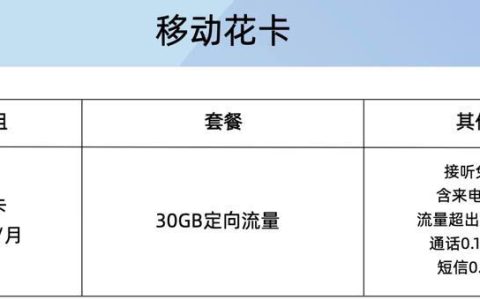 移动花卡月租29元/月,定向流量,接听免费
