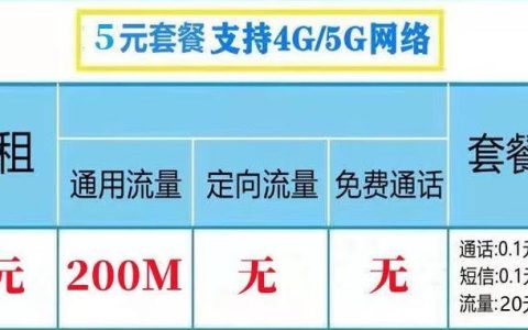 电信终身5元月租卡包50分钟+1200M流量