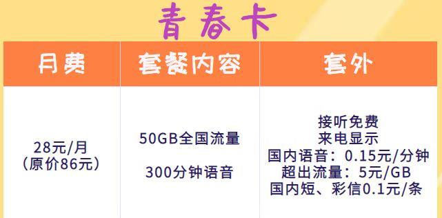 浙江什么流量卡好用一点？联通青春卡 28元50GB全国流量+300分钟语音