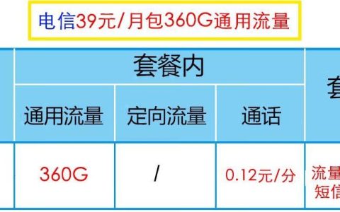 哪种手机卡流量套餐便宜，电信39元包360G通用流量卡