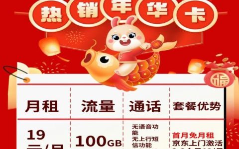 月租19元/月！移动年华卡首月免月租，京东上门激活