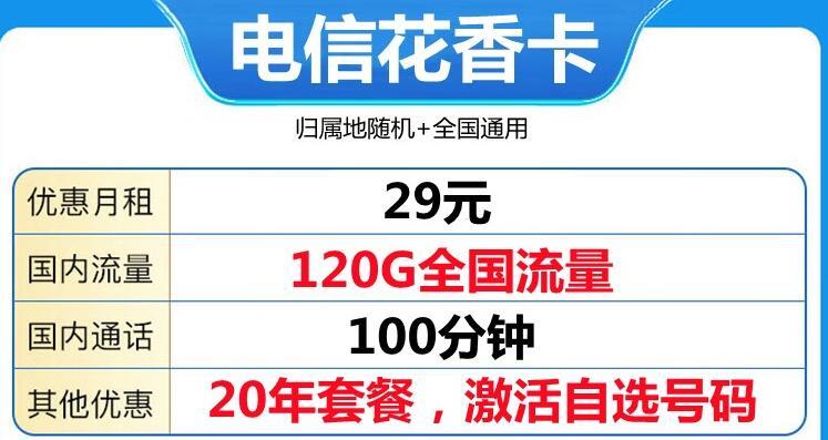 电信来福卡月租19元100G流量+长期套餐+自主选号套餐