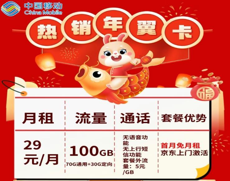 月租19元/月！移动年华卡首月免月租，京东上门激活