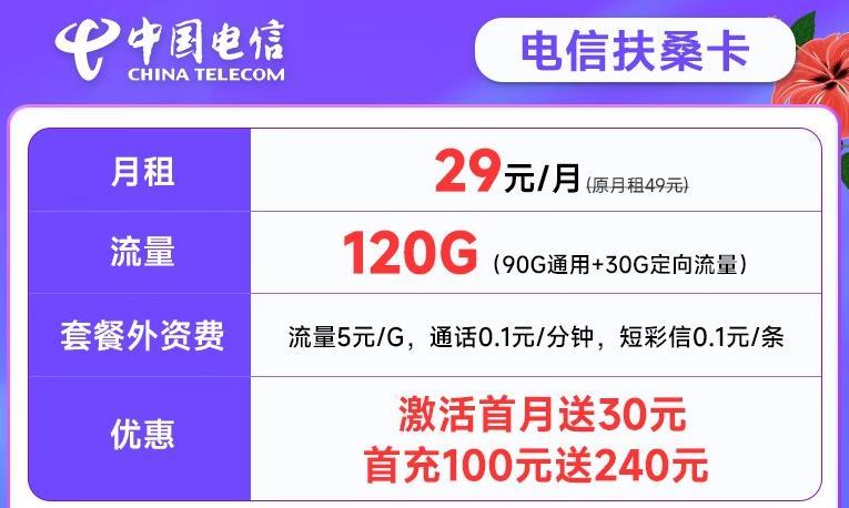 29元/月！电信迎春卡首月免月租，100分钟通话