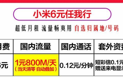 联通小米6元任我行-低月租流量畅爽用，1元一天畅享用