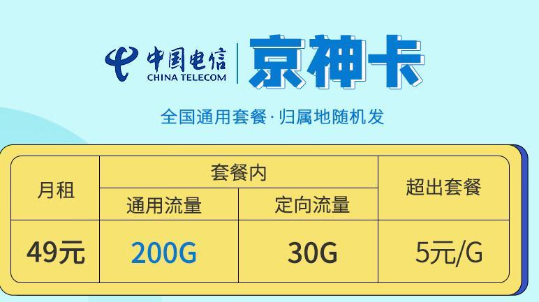流量卡可以改归属地吗？电信京神卡49元可享200G定向流量
