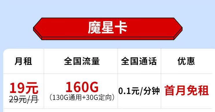 电信魔星卡和魔王卡月租19元可享160G全国超大流量