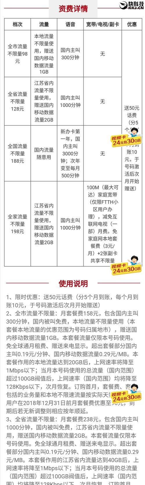 中国移动卡套餐流量介绍