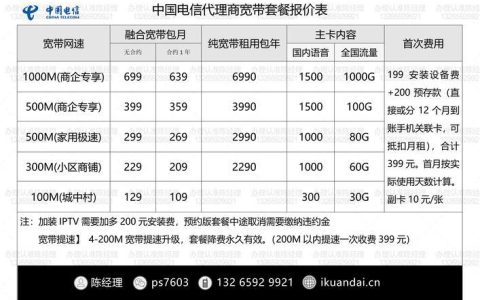 中国电信宽带套餐资费2023