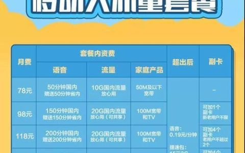 中国移动全家享39元套餐(流量版)，流量充足，价格实惠