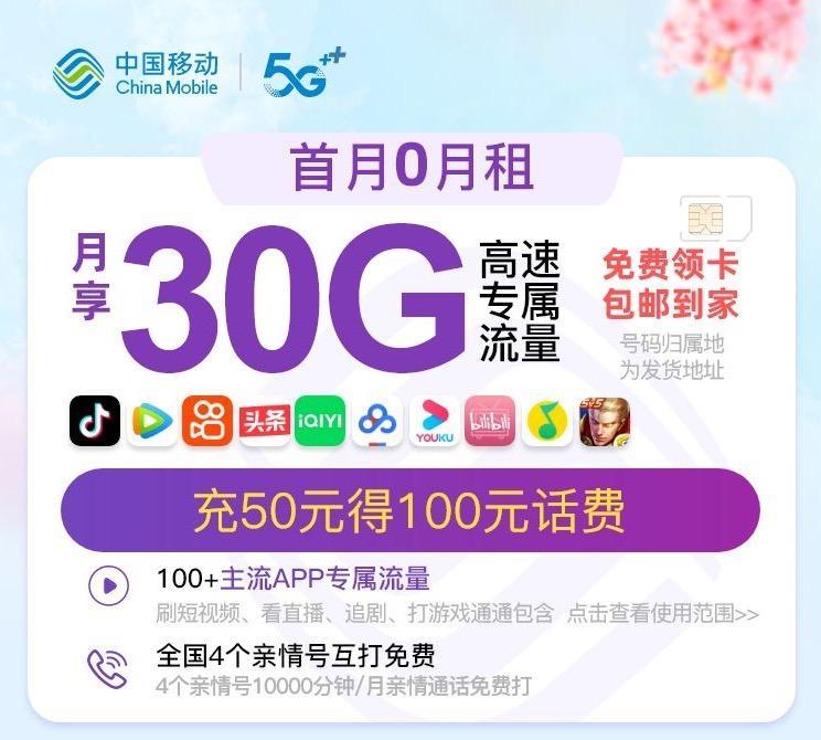 电信花卡19元200G流量卡，月租便宜，流量超多
