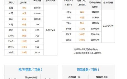 广州移动手机套餐资费一览表2023